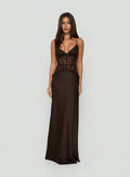 Kylenn Lace Panel Satin Maxi Dress Chocolate