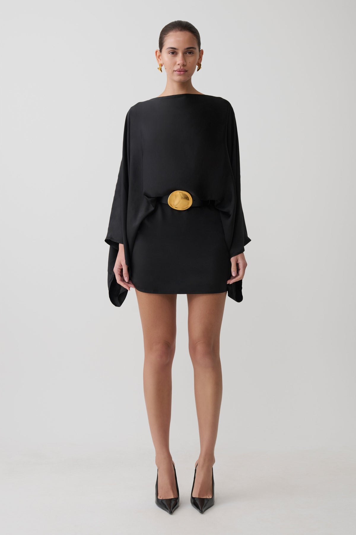 Anoushka Cowl Back Satin Mini Dress - Black