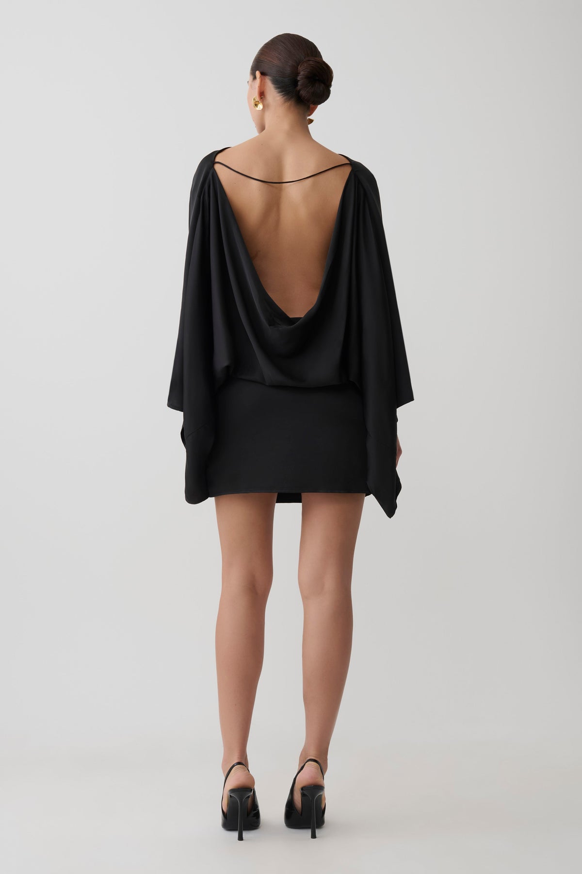Anoushka Cowl Back Satin Mini Dress - Black