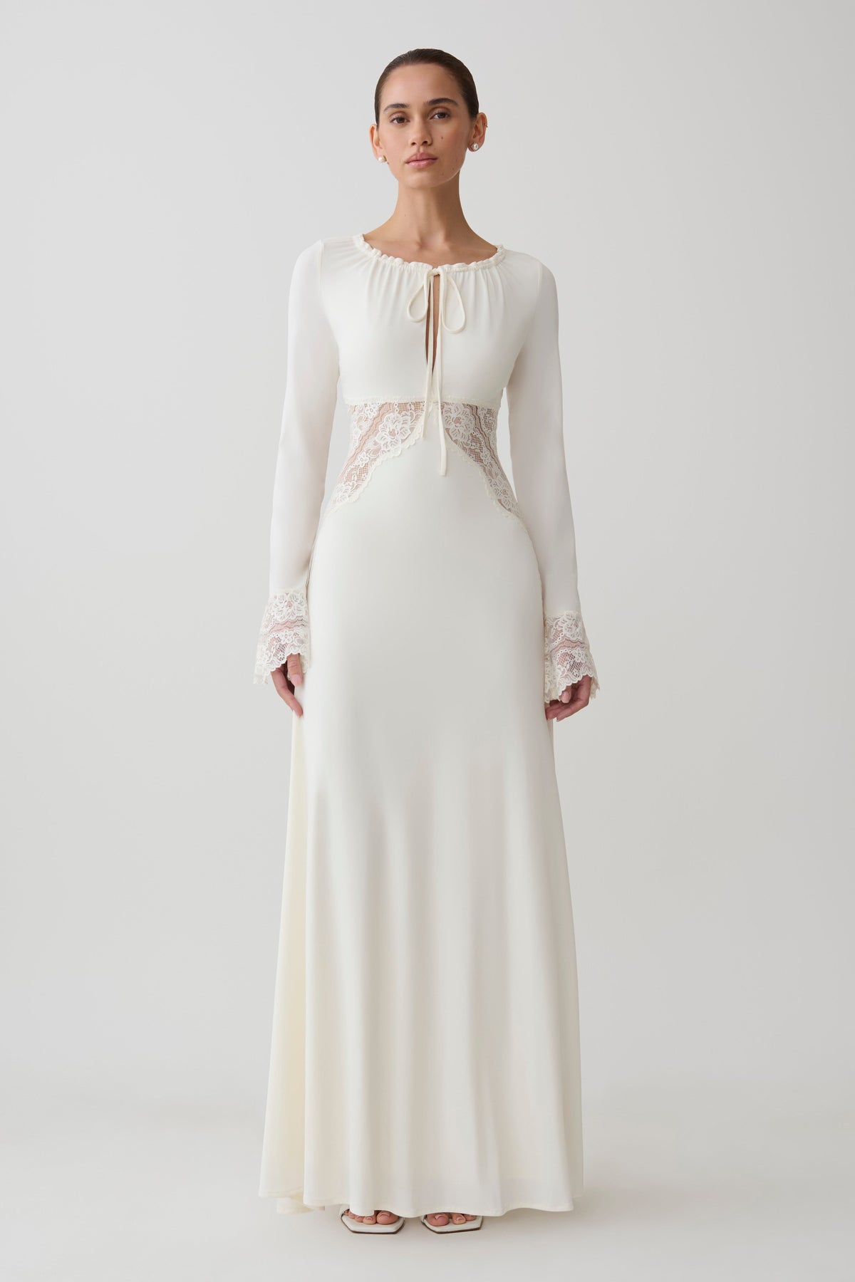 Elethea Lace Slinky Maxi Dress - Ivory