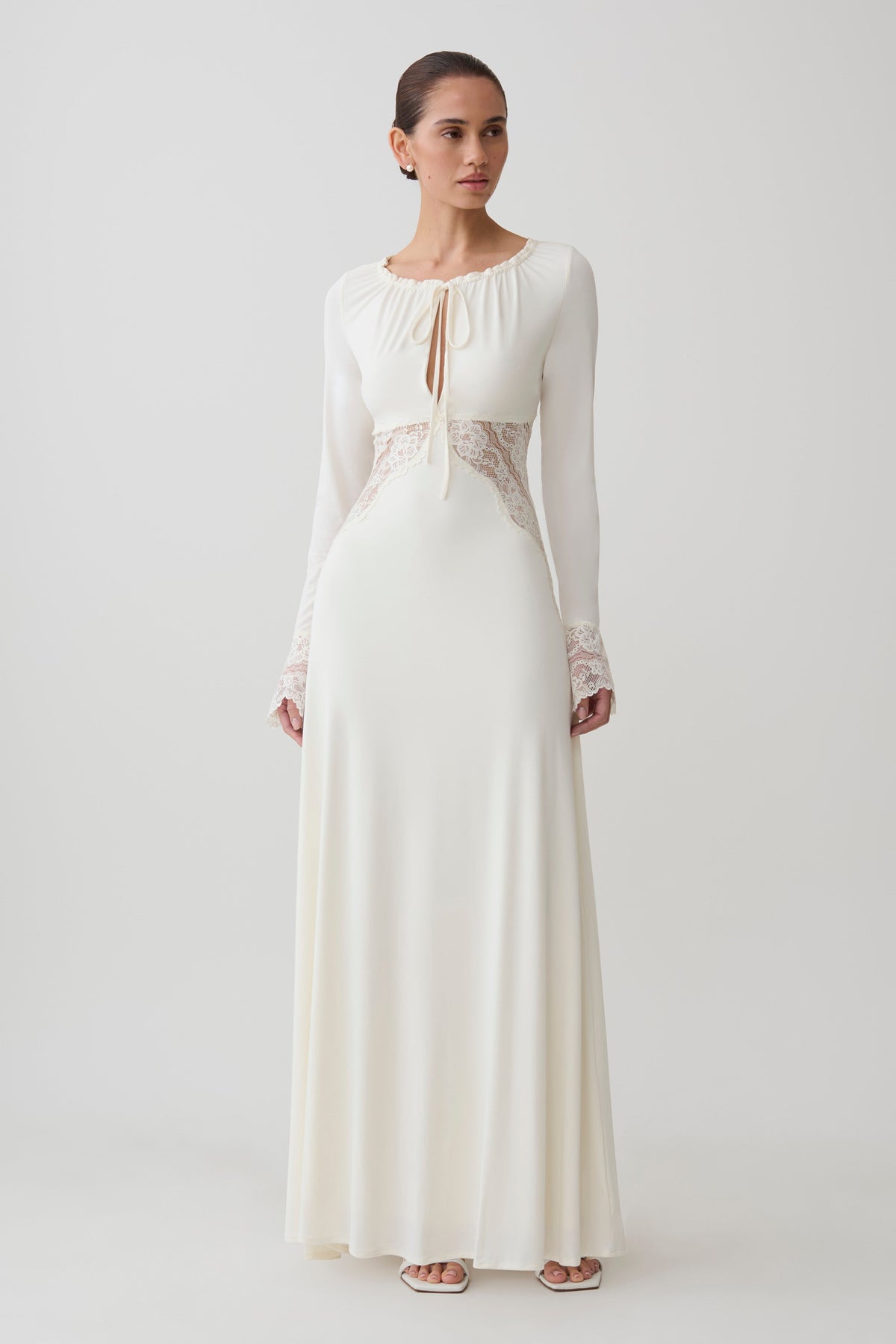 Elethea Lace Slinky Maxi Dress - Ivory