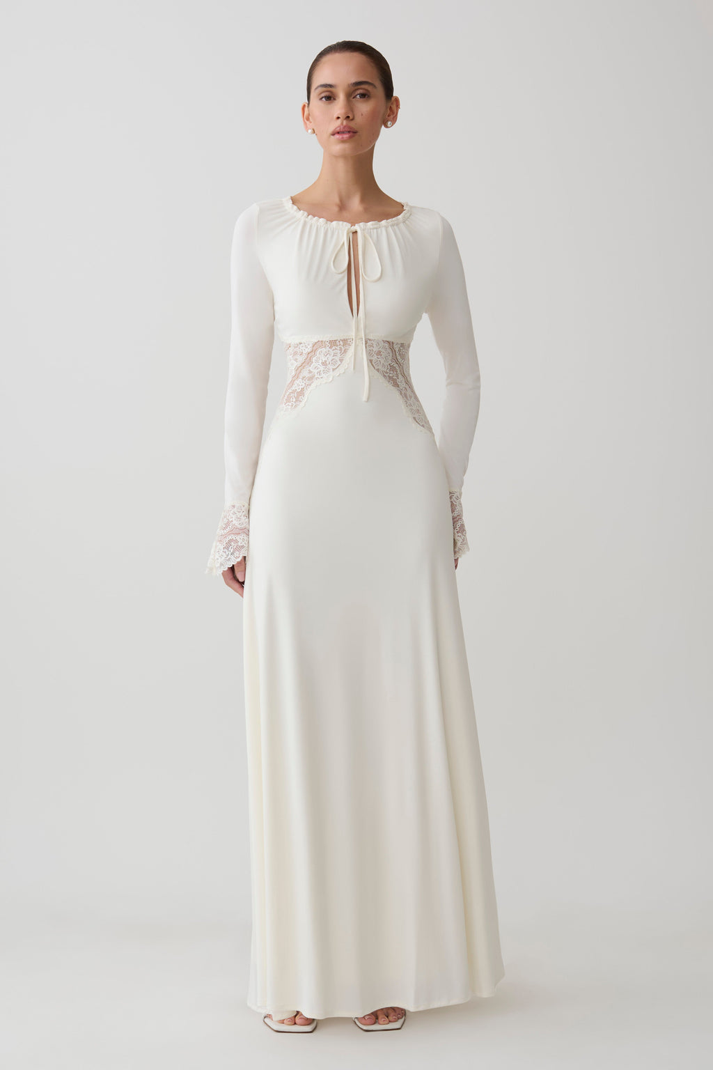Elethea Lace Slinky Maxi Dress - Ivory