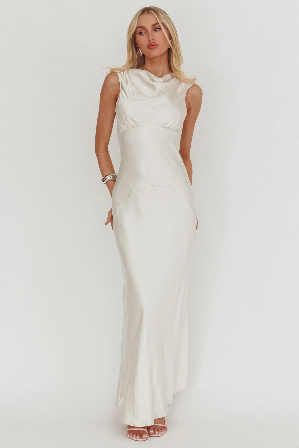 Cheers To You Cowl Back Maxi Dress Oyster