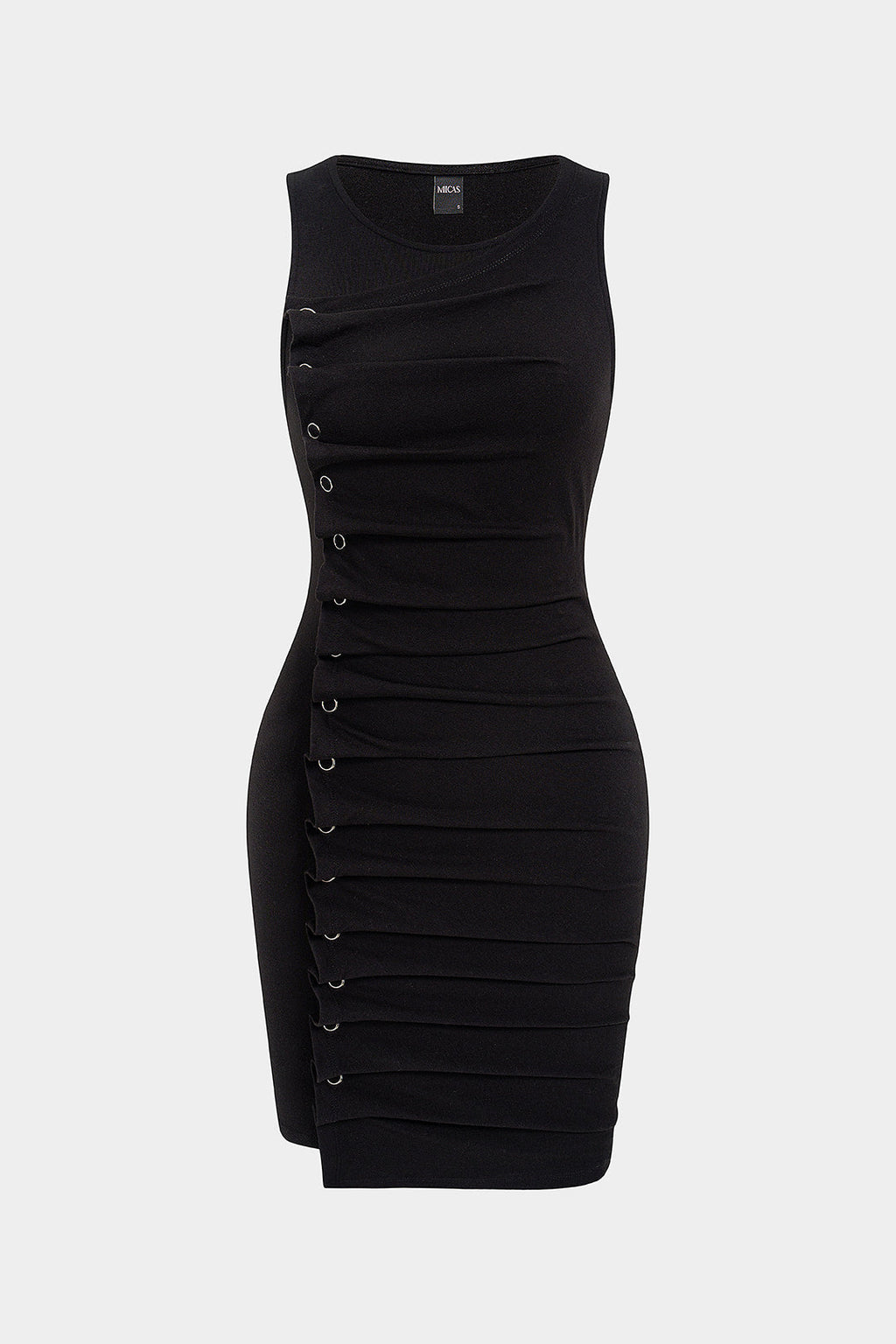 Round Neck Asymmetrical Ruched Sleeveless Mini Dress