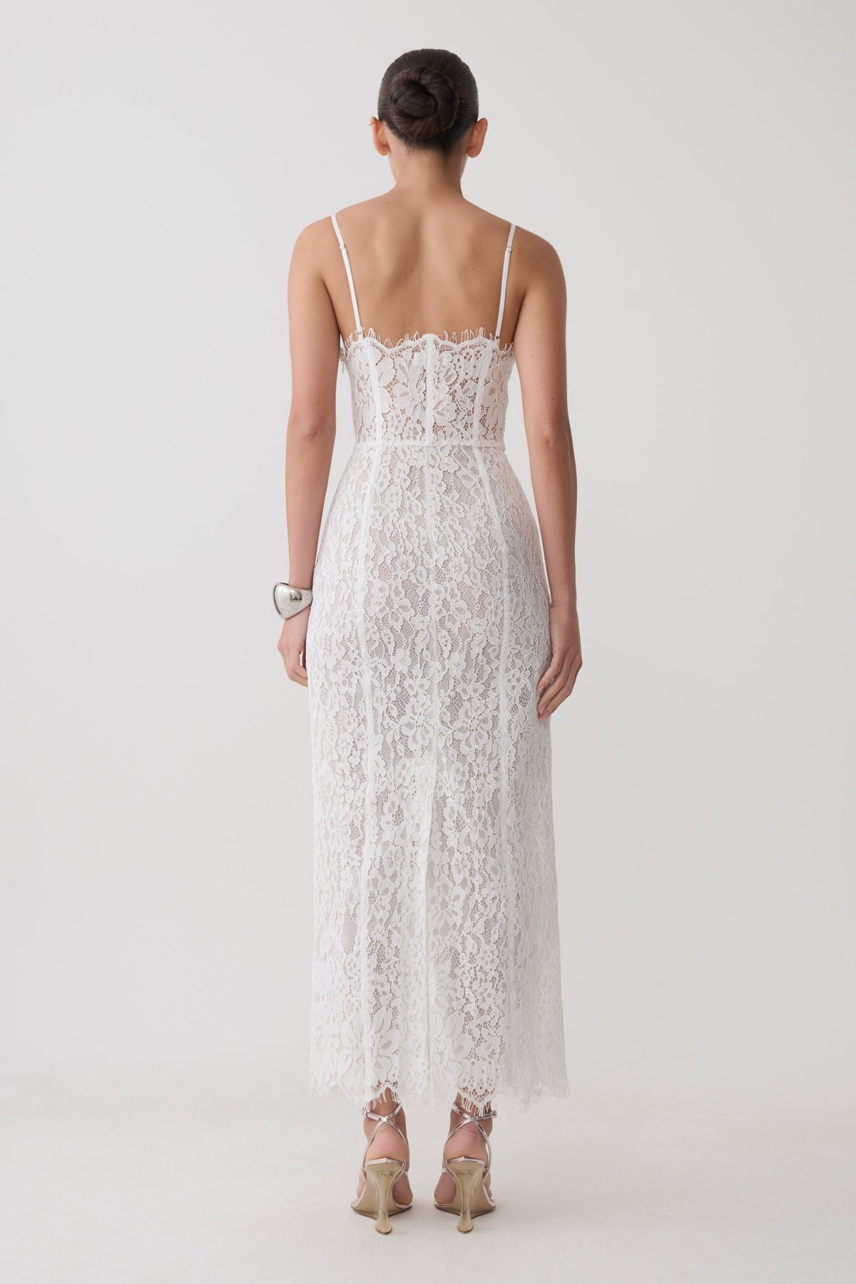 Ottilie Lace And Mesh Midi Dress - White