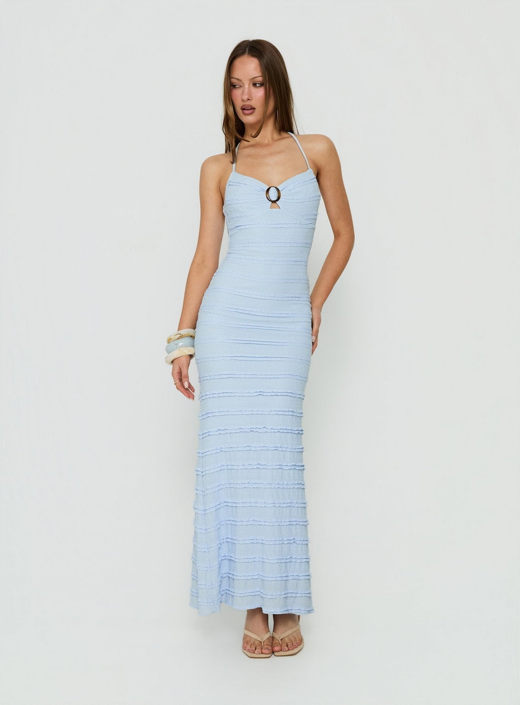 Liskaia Textured Halter Maxi Dress Blue