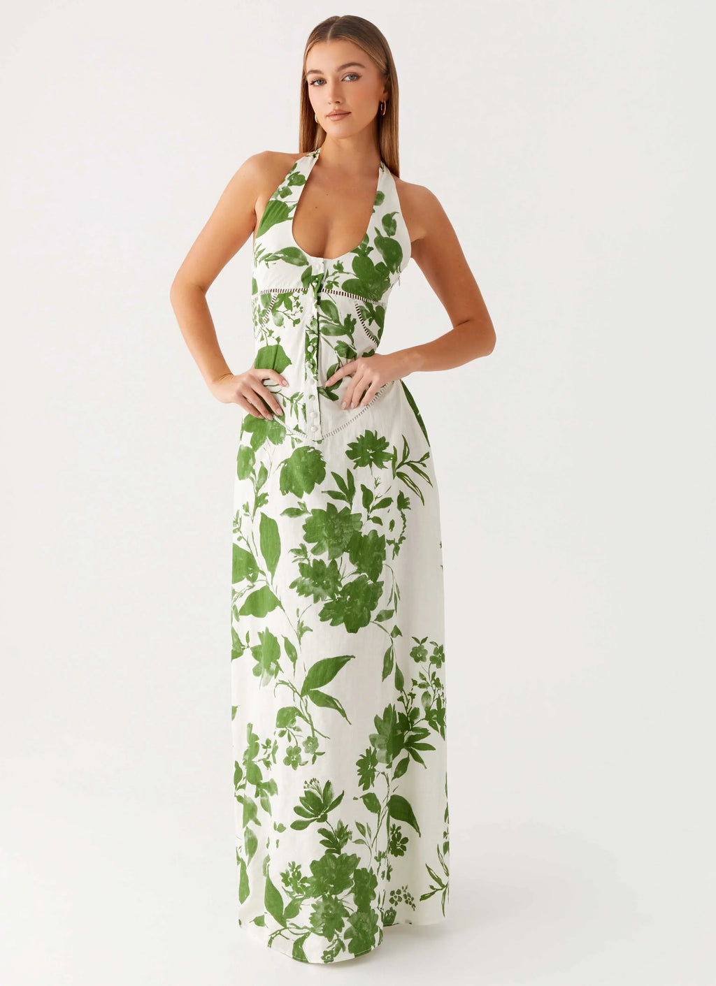 Ember Valley Cotton Maxi Dress - Verdant Bloom