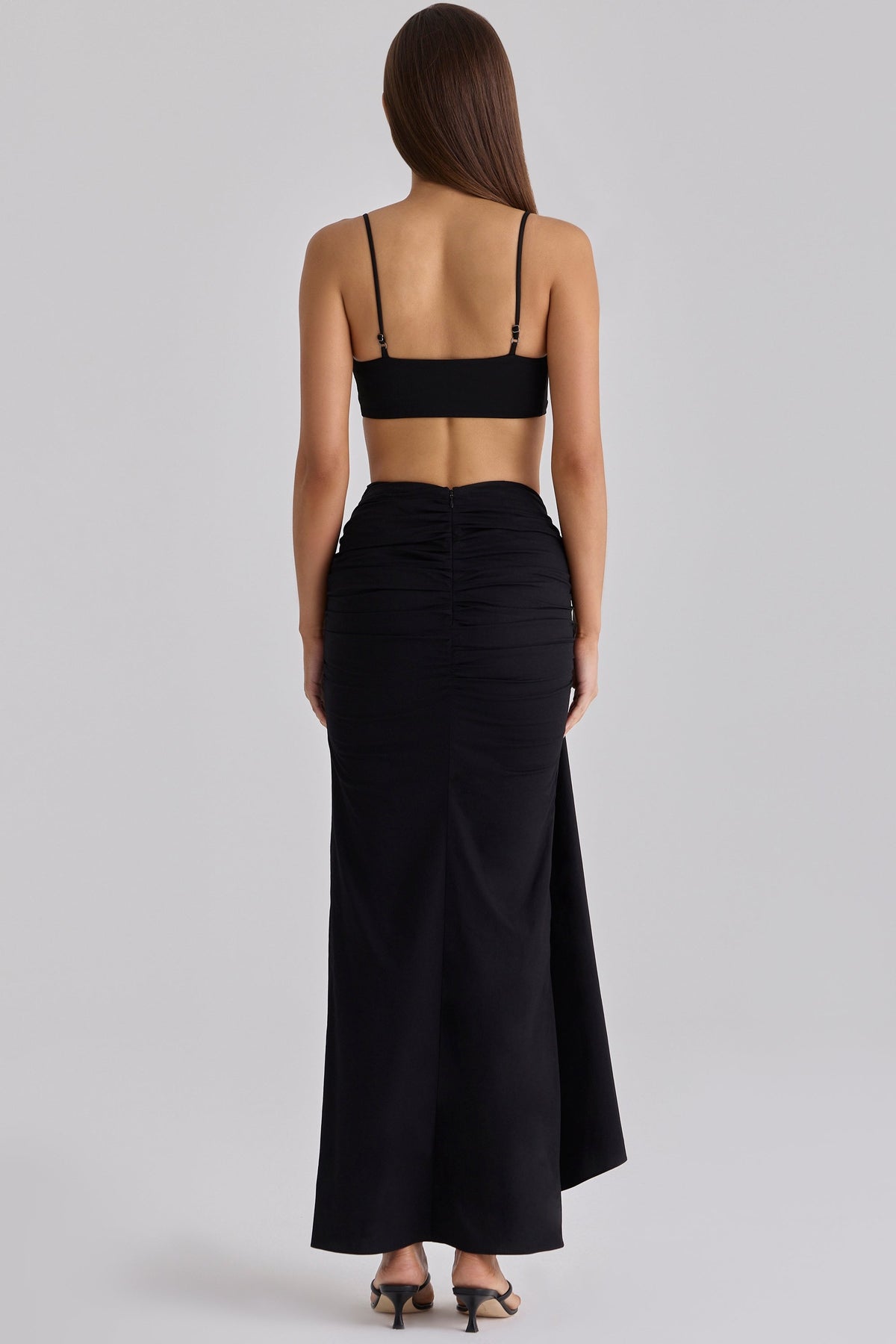 black draped cotton midi skirt