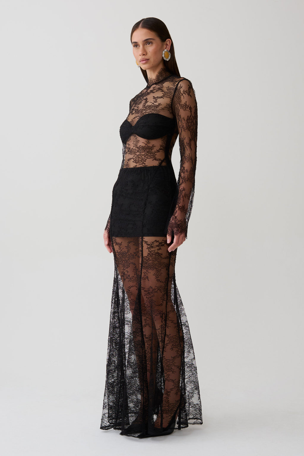 Alizette Long Sleeve Lace Maxi Dress - Black