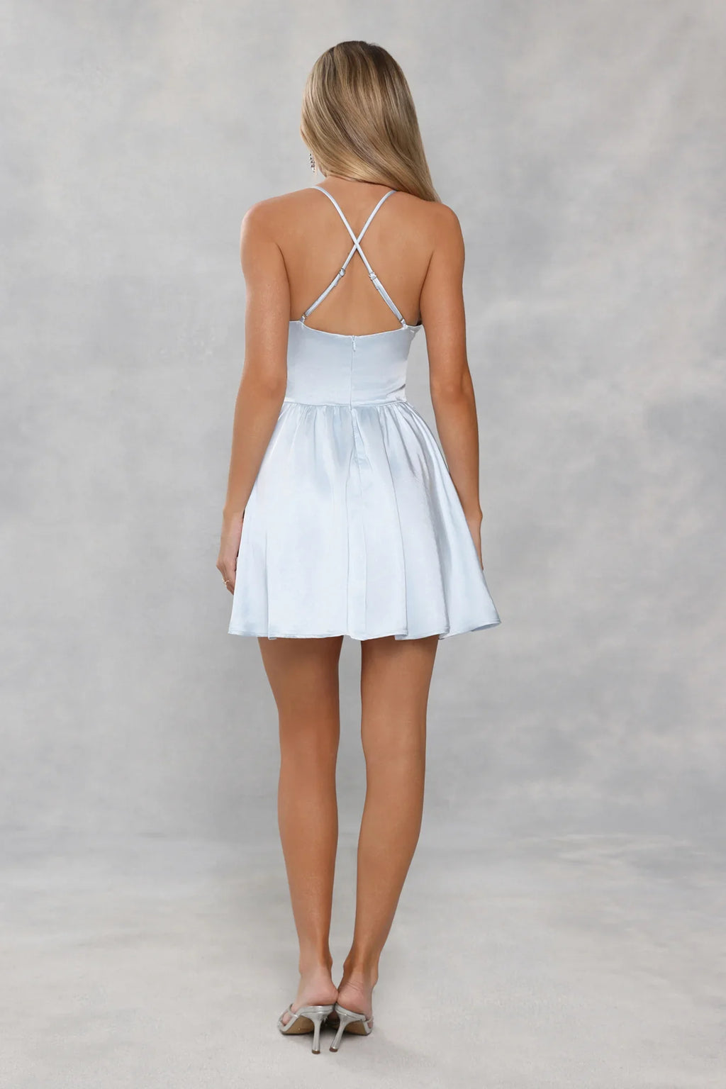 Sakura Dreams Satin Mini Dress Blue