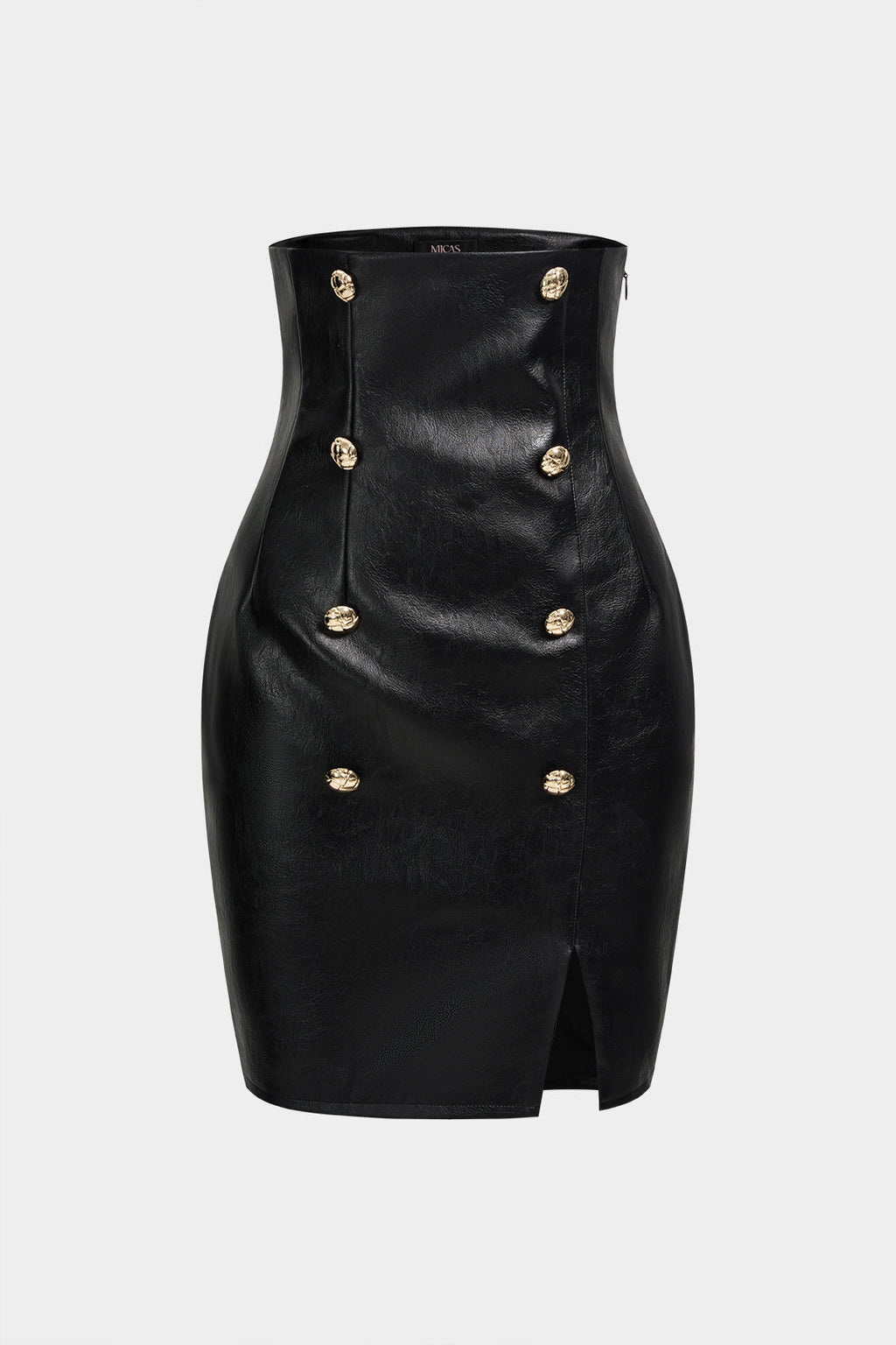 Faux Leather Button High Waist Skirt