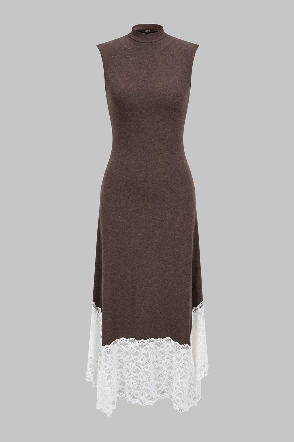 Lace Trim Patchwork Mock Neck Sleeveless Maxi Dress