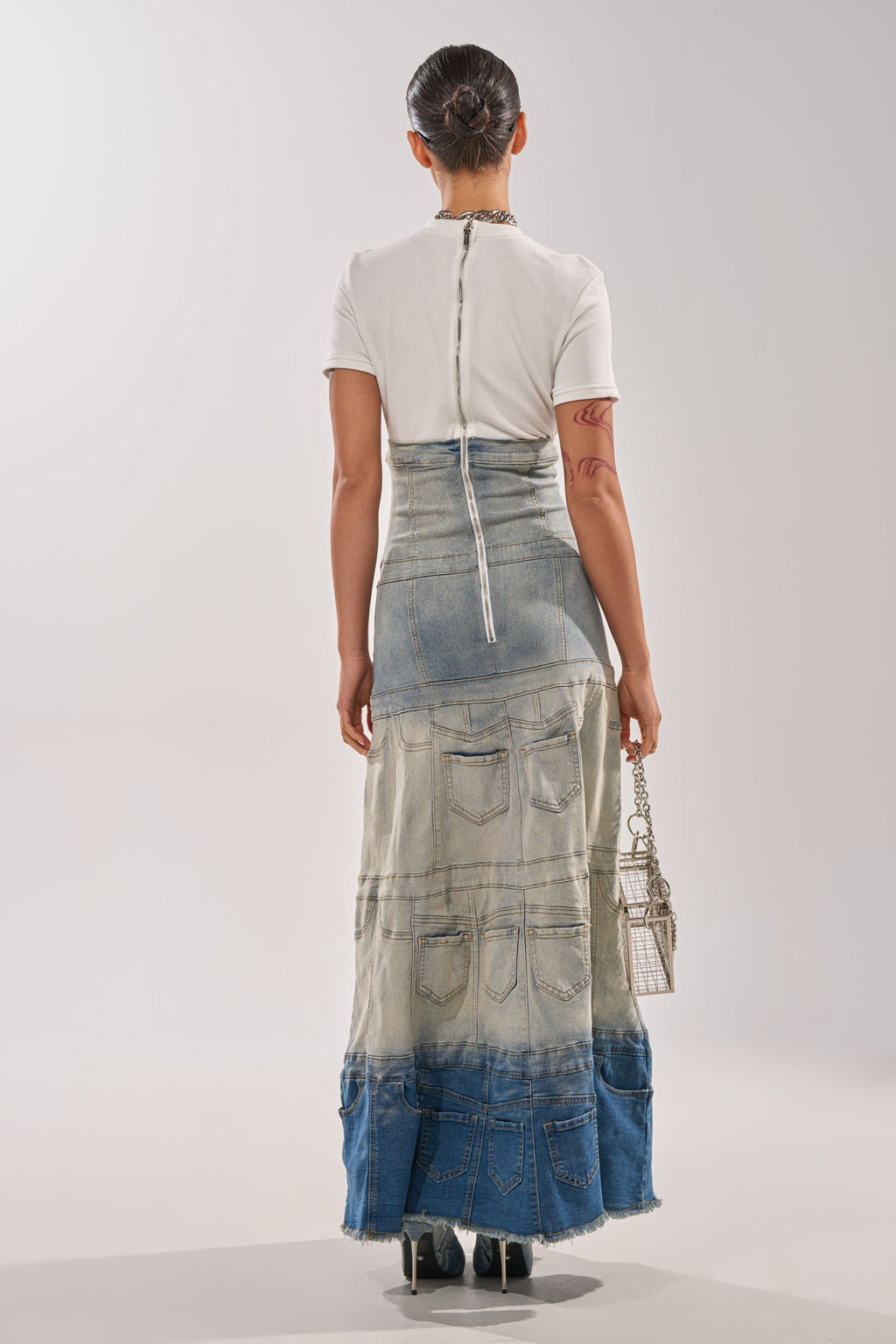 DENIM ON DENIM LAYERED MAXI DRESS