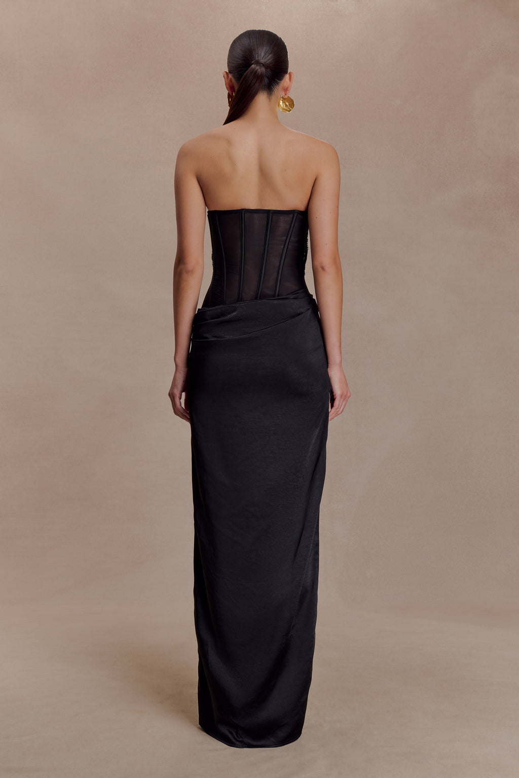 Asha Floral Mesh And Satin Maxi Dress - Black