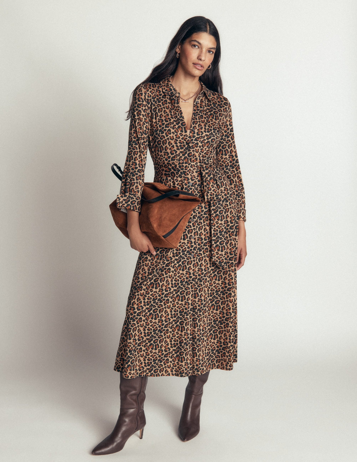 Marcia Jersey Shirt Dress-Camel, Leopard Fields