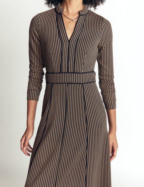 Alex Ponte Contrast Midi Dress-Navy/Camel Texture
