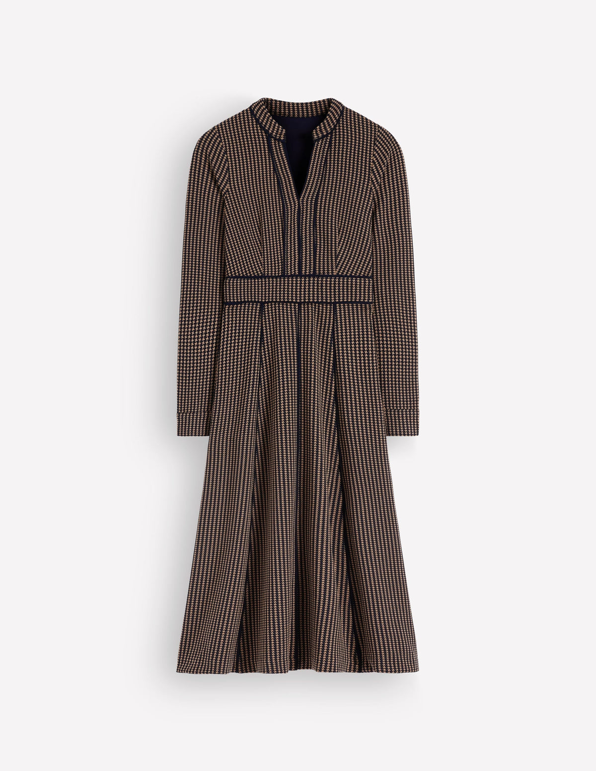 Alex Ponte Contrast Midi Dress-Navy/Camel Texture