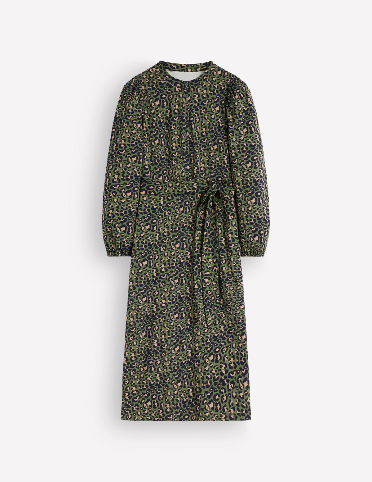 Eli Belted Jersey Midi Dress-Brunswick Green, Leopard
