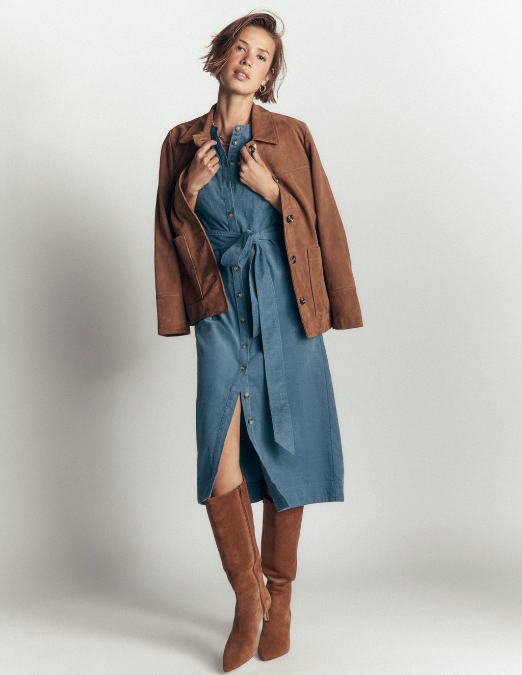 Louise Cord Midi Shirt Dress-Storm Blue