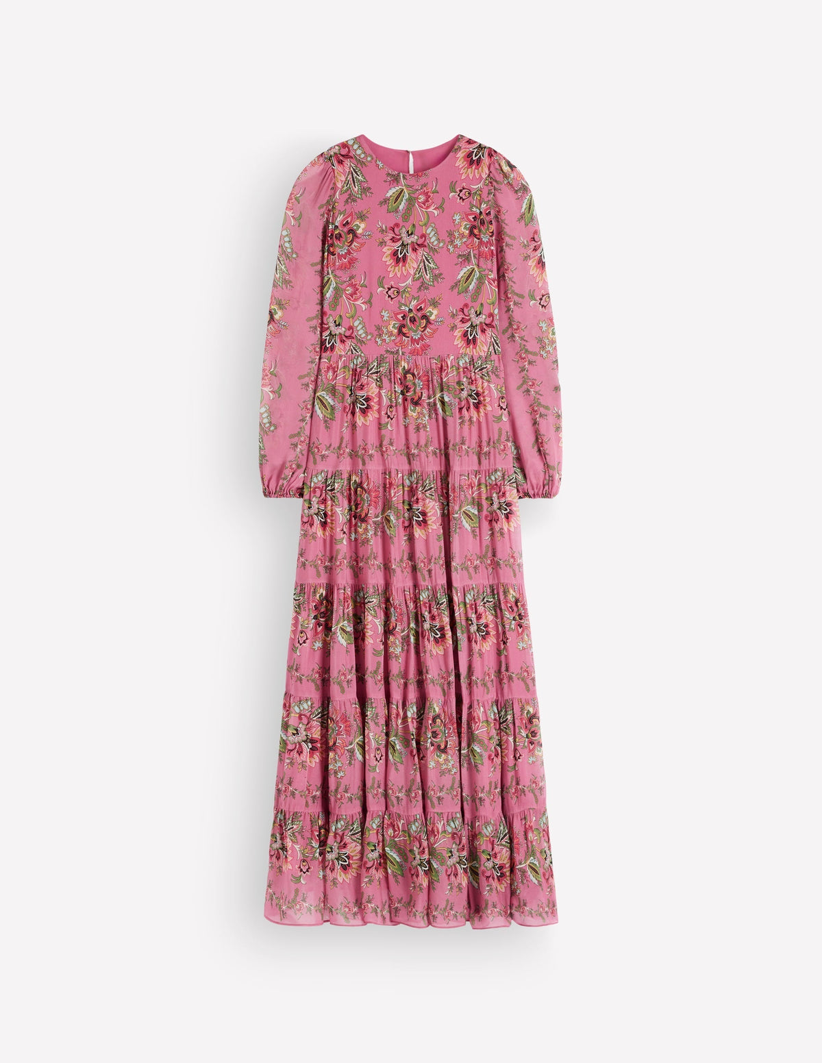 Multi Tiered Maxi Dress-Pink Heather, Frosted Flora
