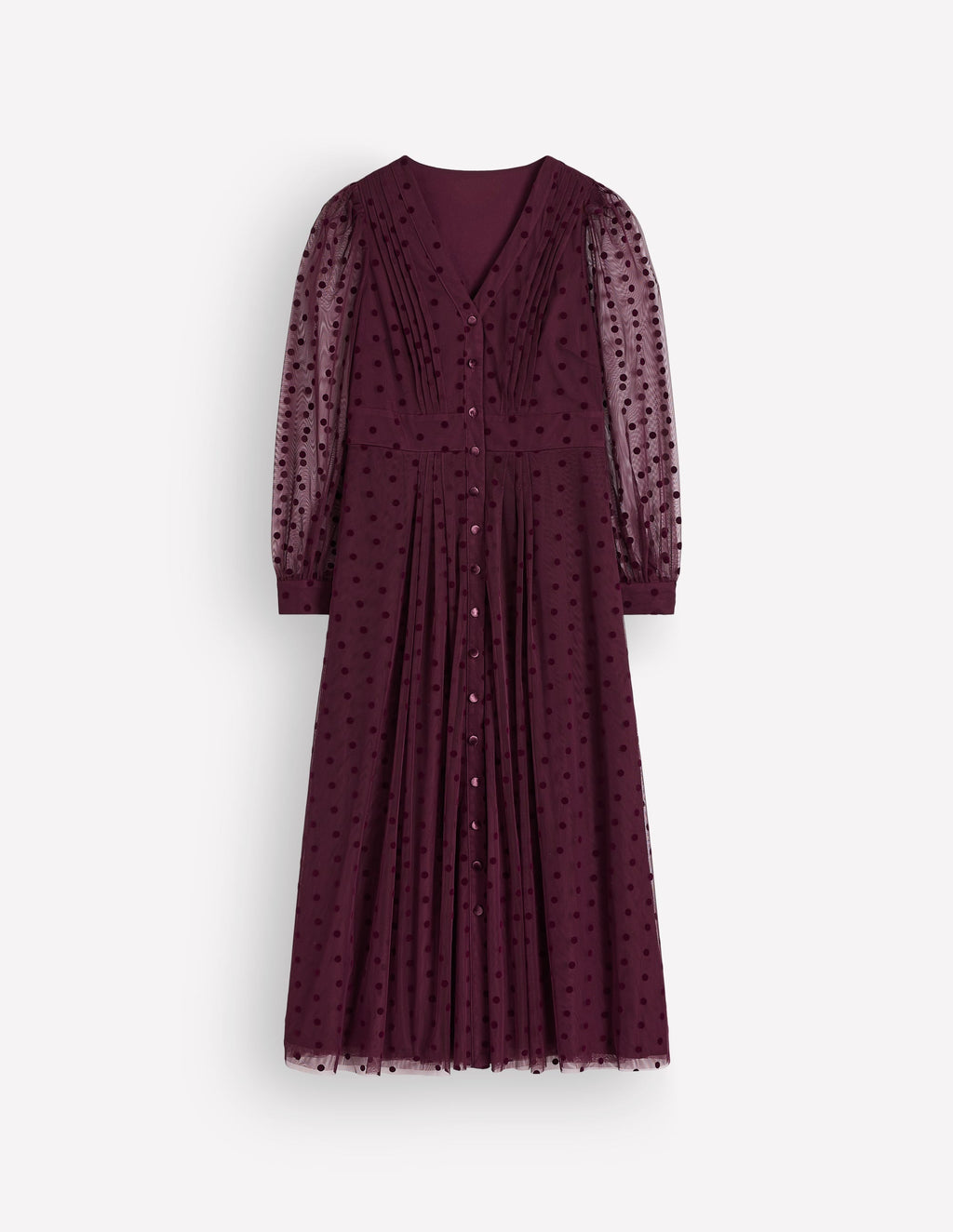 Pleated Tulle Midi Dress-Dark Cherry