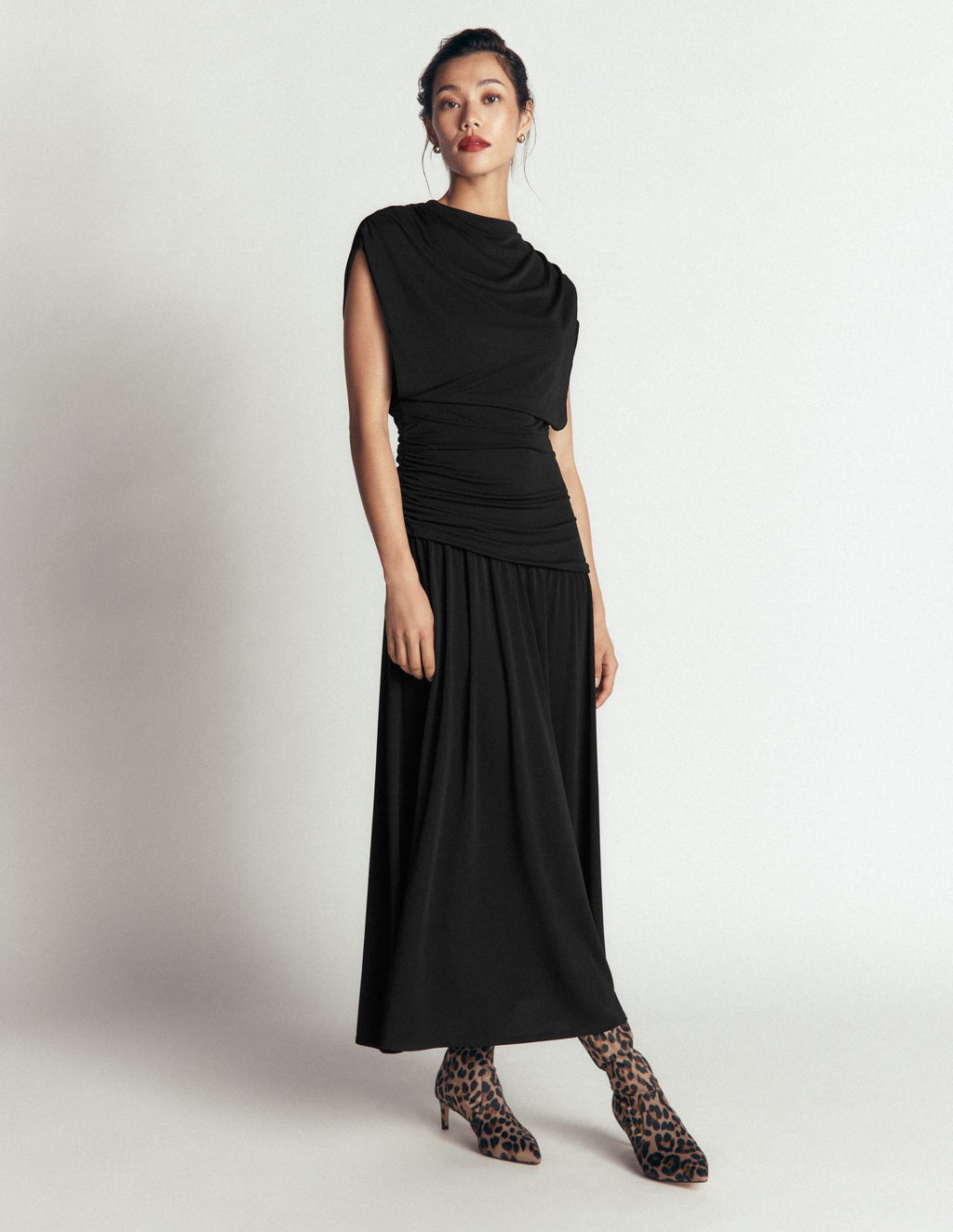 Drape Jersey Crepe Maxi Dress-Black