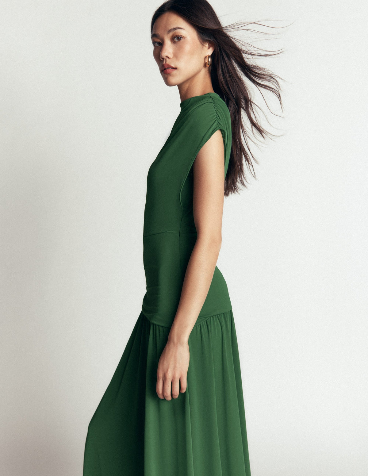 Drape Jersey Crepe Maxi Dress-Hunter Green