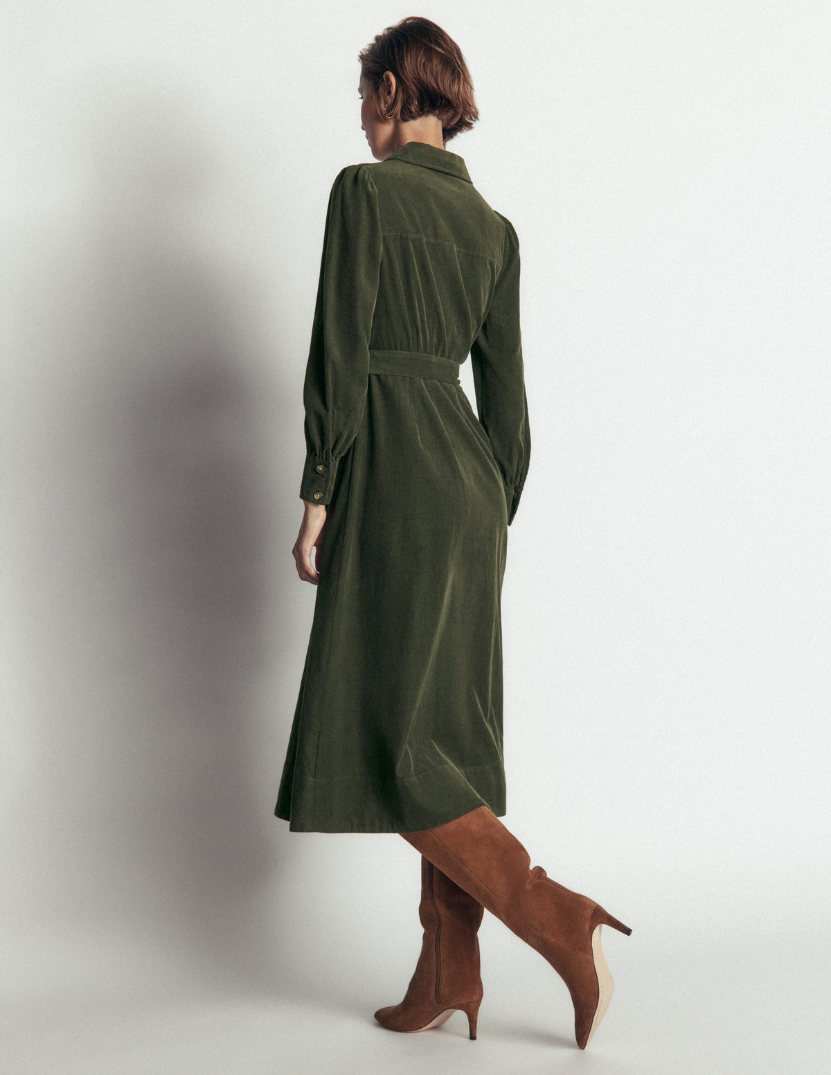 Maeve Cord Midi Shirt Dress-Forest Glade