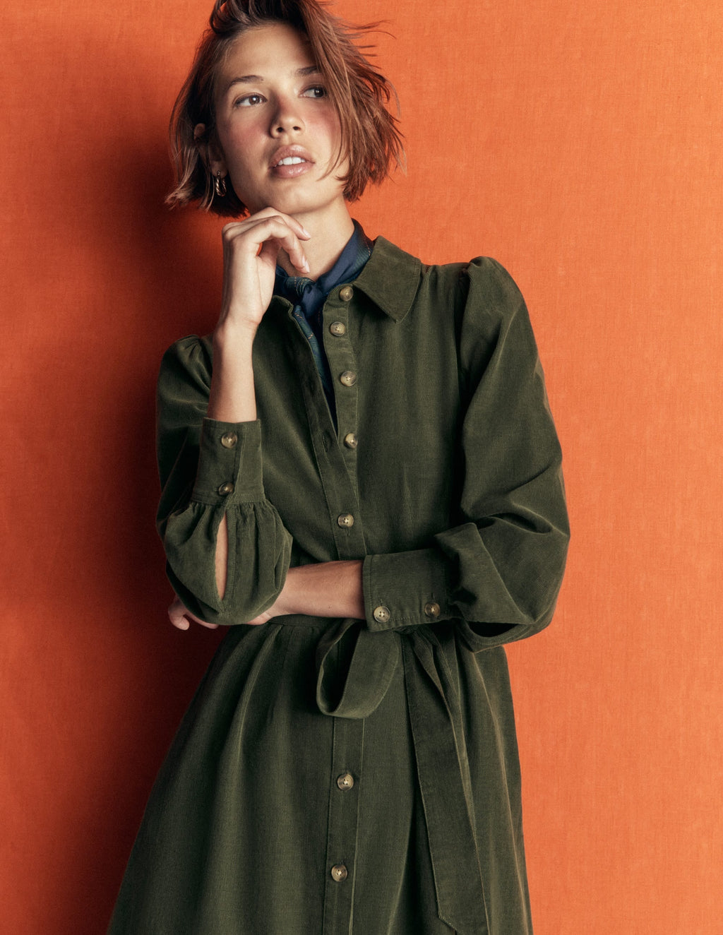 Maeve Cord Midi Shirt Dress-Forest Glade