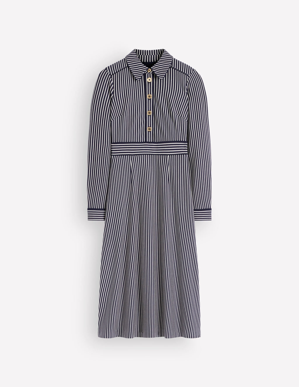 Etta Piping Detail Ponte Dress-Navy, Ivory Stripe