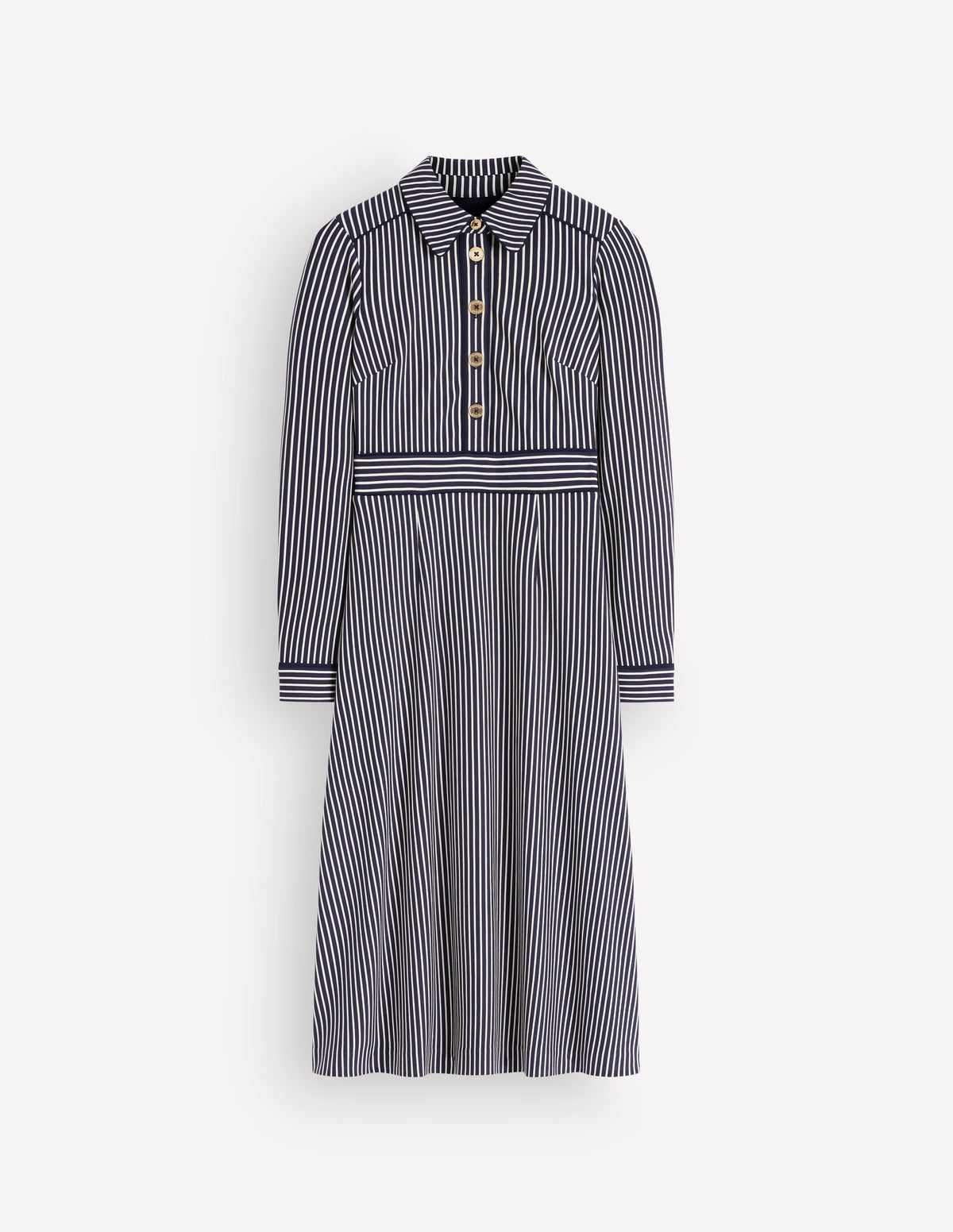 Etta Piping Detail Ponte Dress-Navy, Ivory Stripe