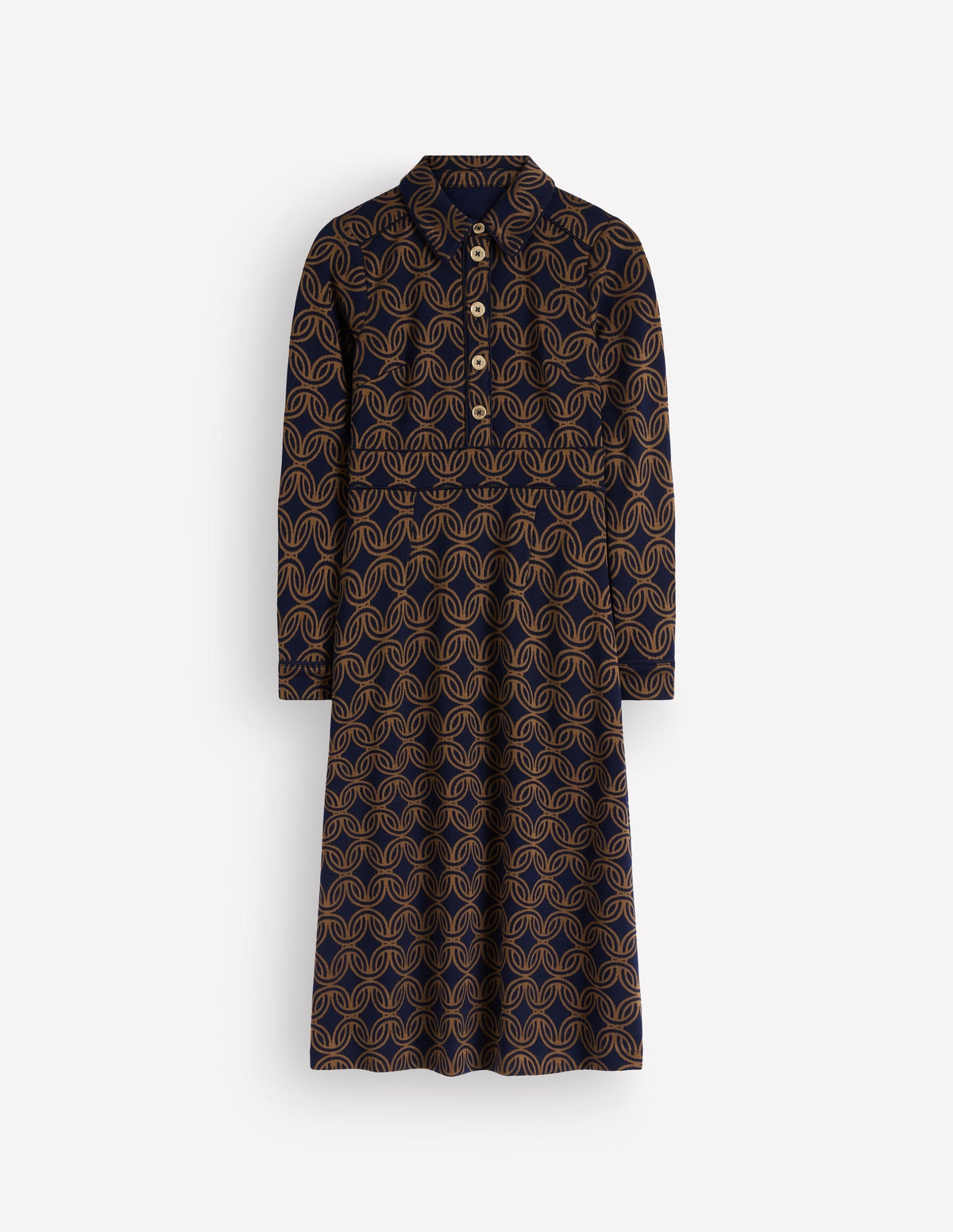 Etta Piping Detail Ponte Dress-Navy, Geo Parade Mono