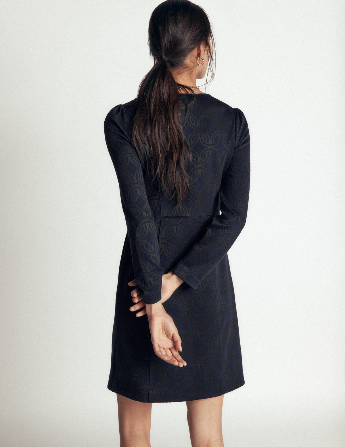 Marla Seamed Ottoman Dress-Navy and Forest Glade Jacquard