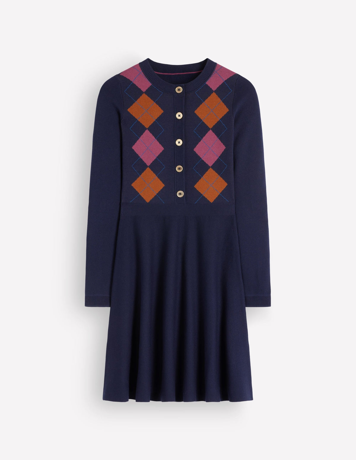 Crew Neck Jacquard Dress-Navy Jacquard
