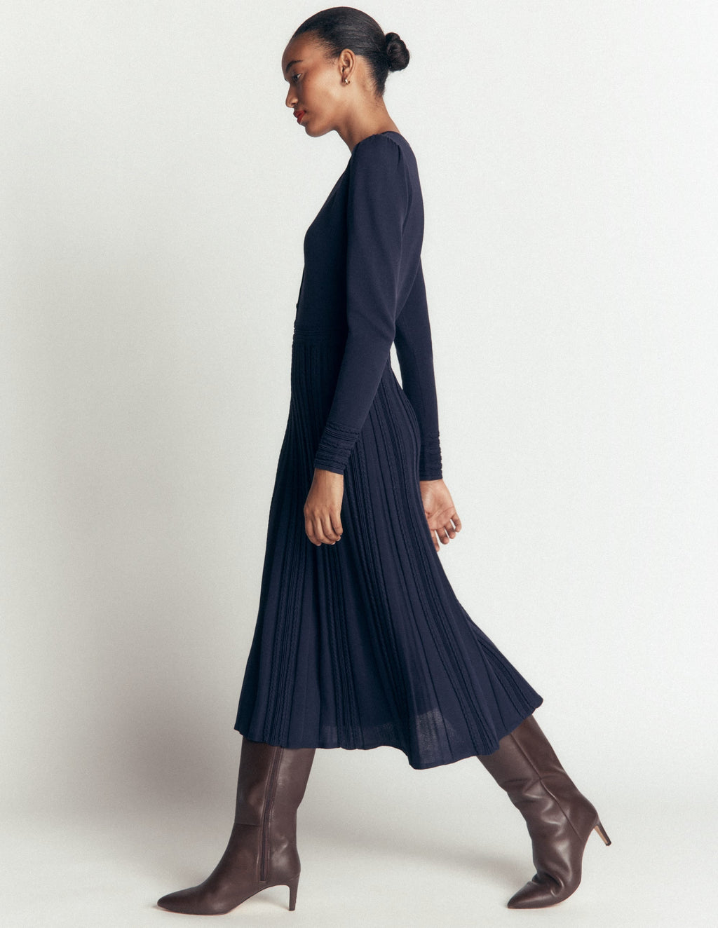 Cable Stitch Knitted Dress-Navy