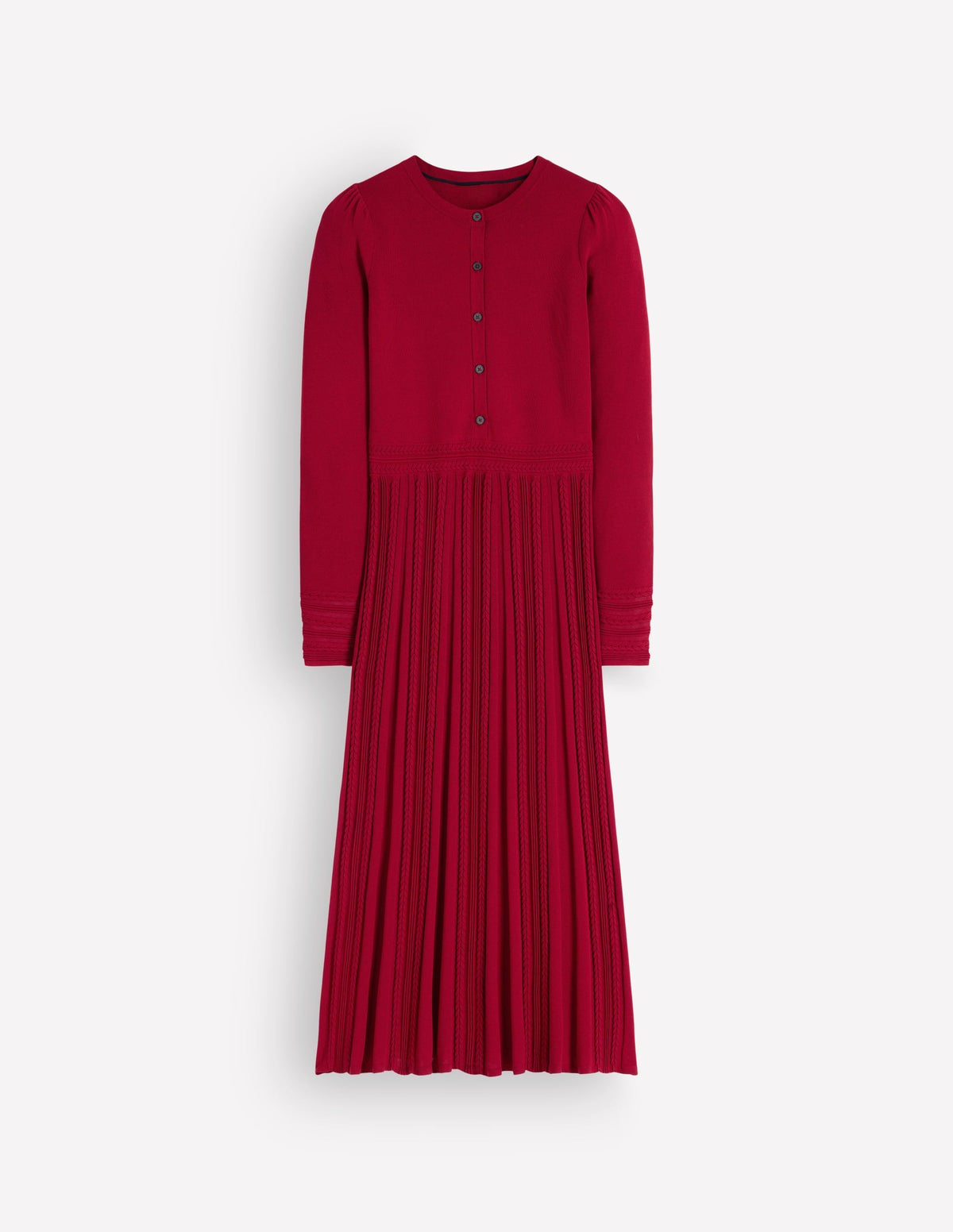 Cable Stitch Knitted Dress-Crimson Red