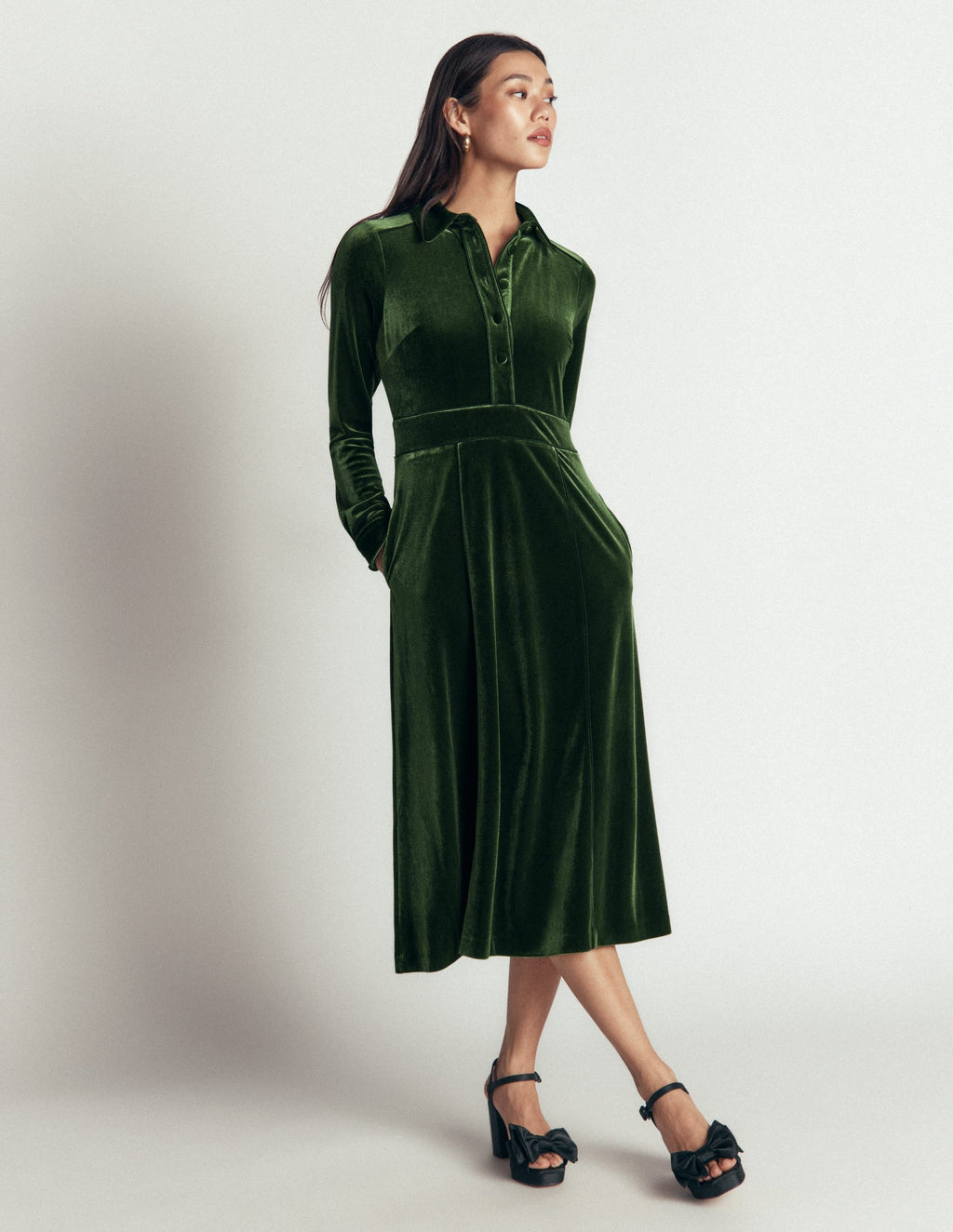 Etta Piping Velvet Dress-Douglas Fir