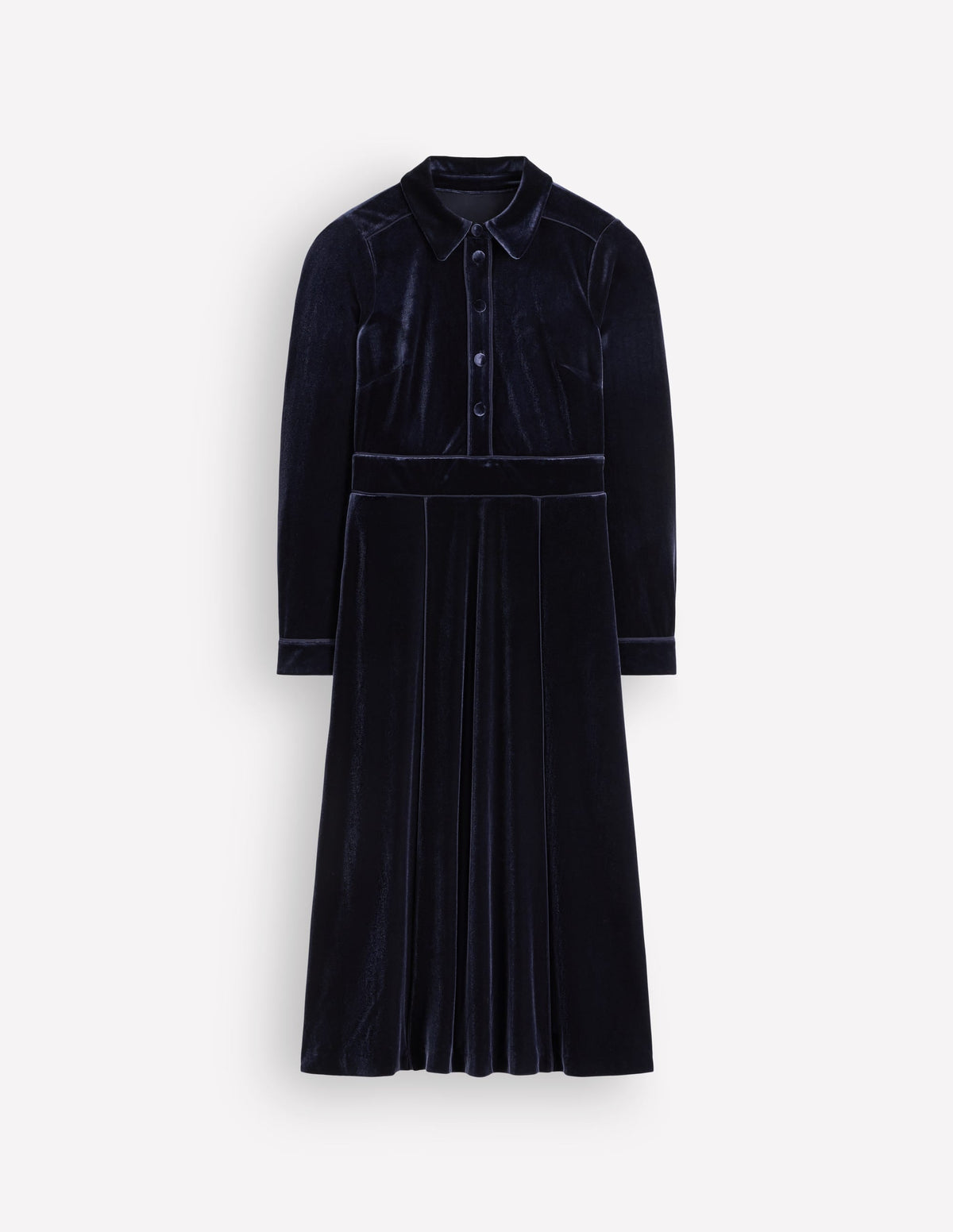 Etta Piping Velvet Dress-Navy