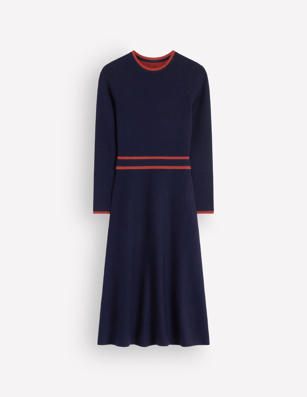Contrast Tipped Knitted Dress-Navy