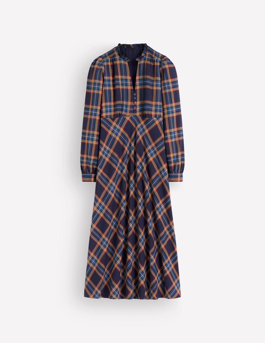 Cassie Checked Tea Dress-Navy and Camel Check