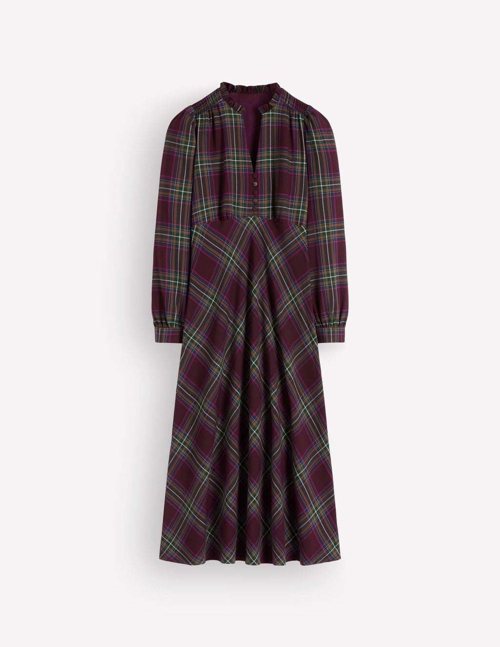 Cassie Checked Tea Dress-Maroon and Olive Check