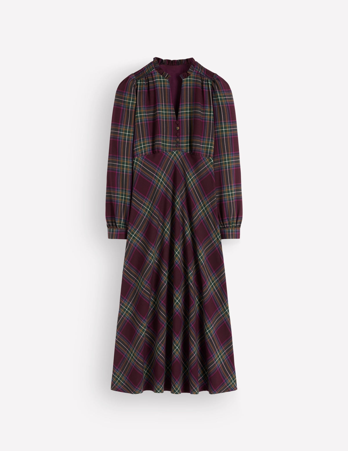 Cassie Checked Tea Dress-Maroon and Olive Check