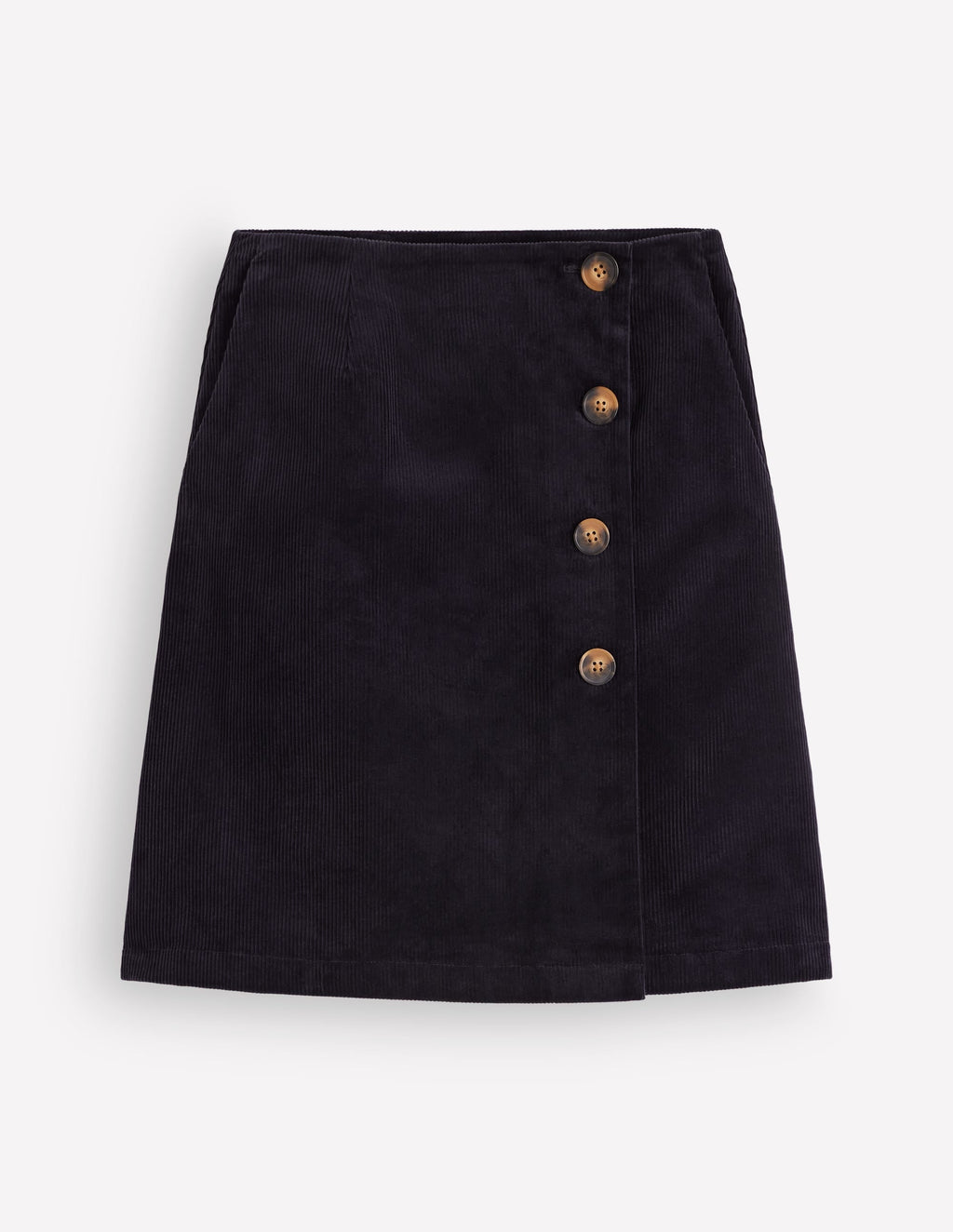Evelyn Button Cord Wrap Skirt-Navy