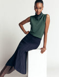 Ottoman Knitted Midi Skirt-Navy
