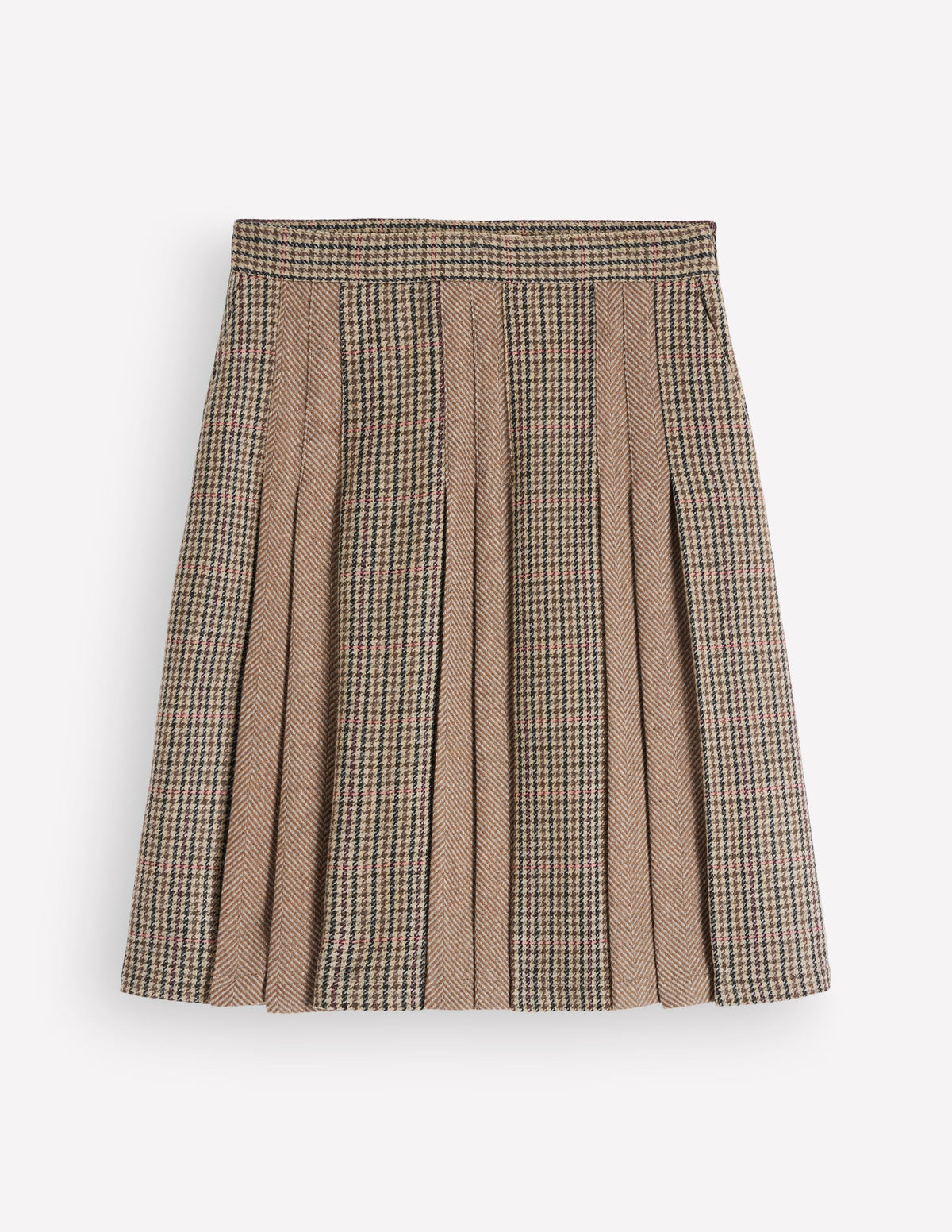Multi Panel Wool Blend Skirt-Brown Hotch Check