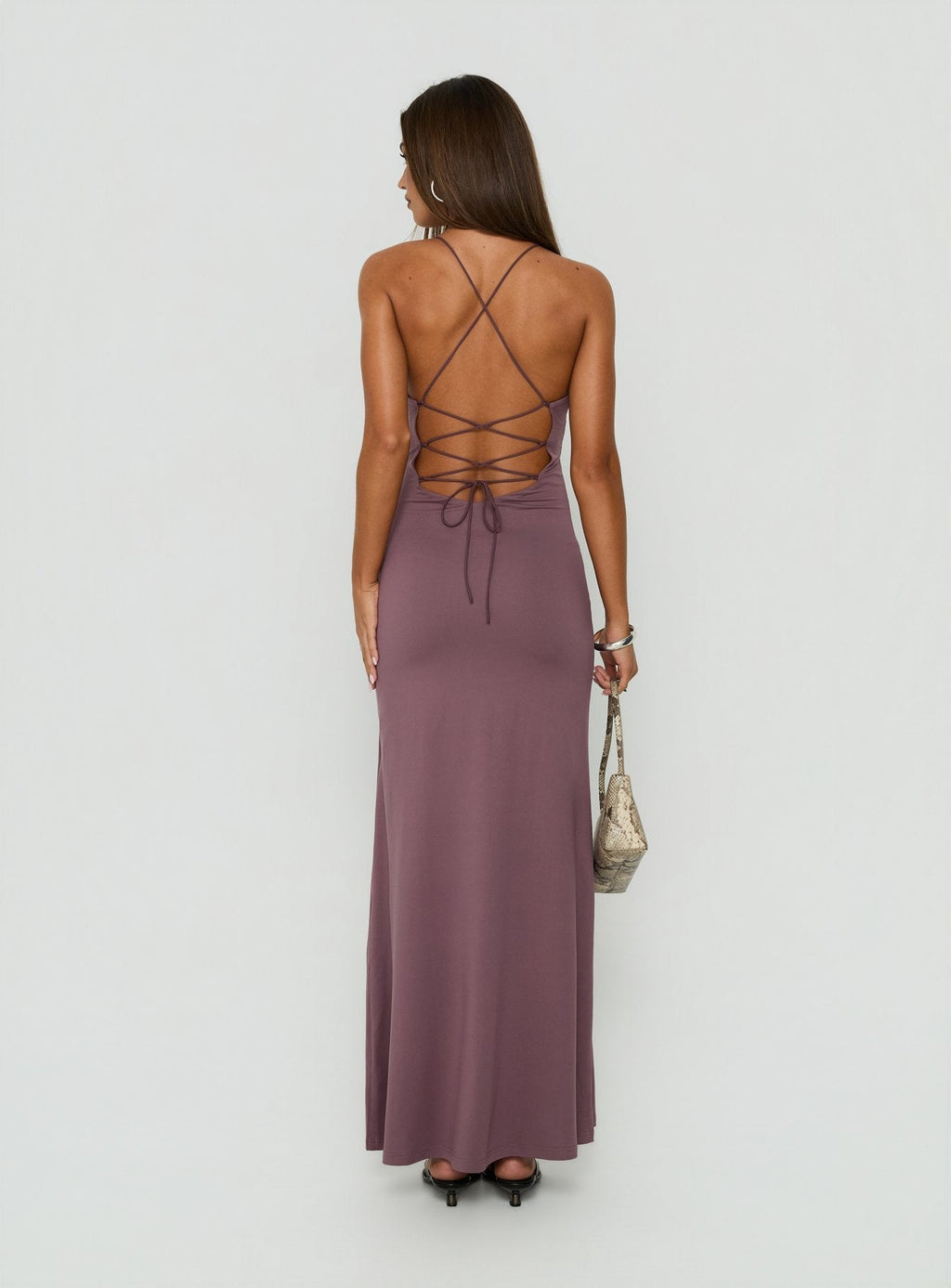 Esolda Ruched Low Back Maxi Dress Dusty Mauve