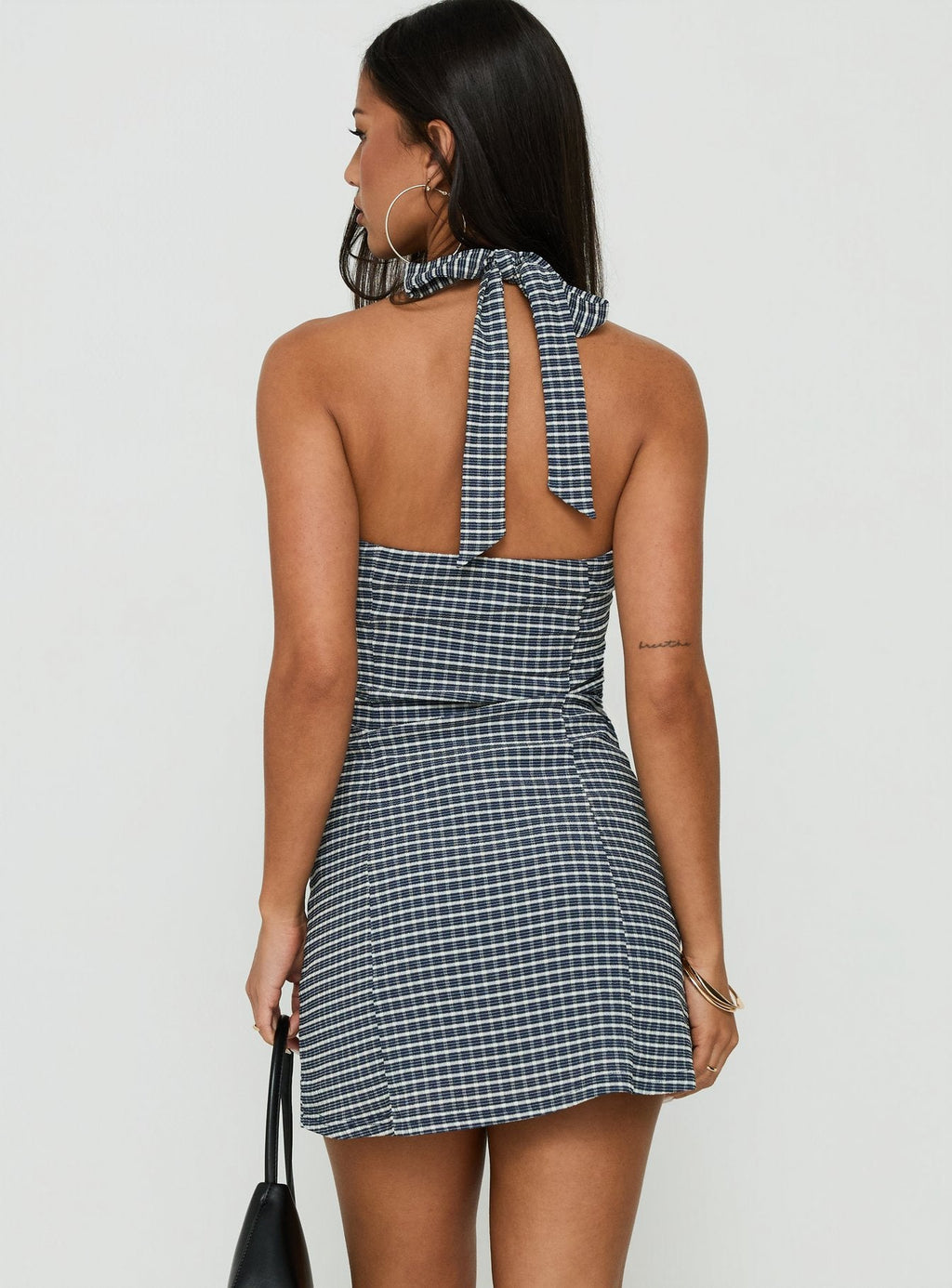 Fabrizia Halter Lace Trim Mini Dress Navy Check
