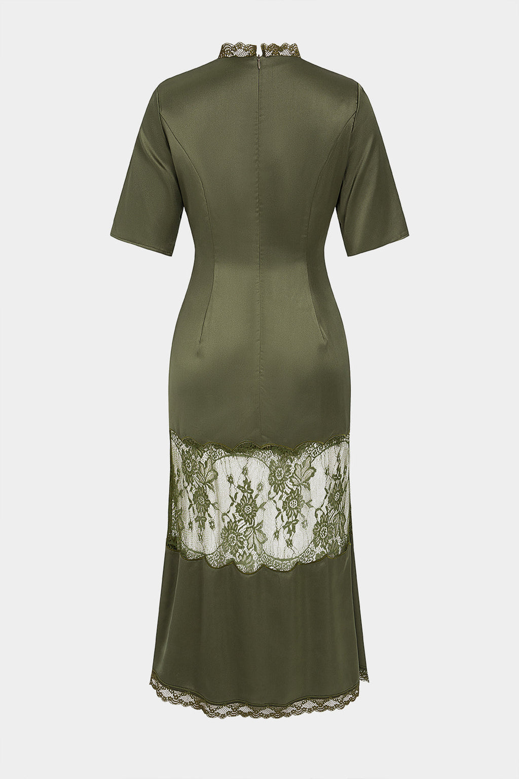 Satin Patchwork Lace Short Sleeve Maxi Dress