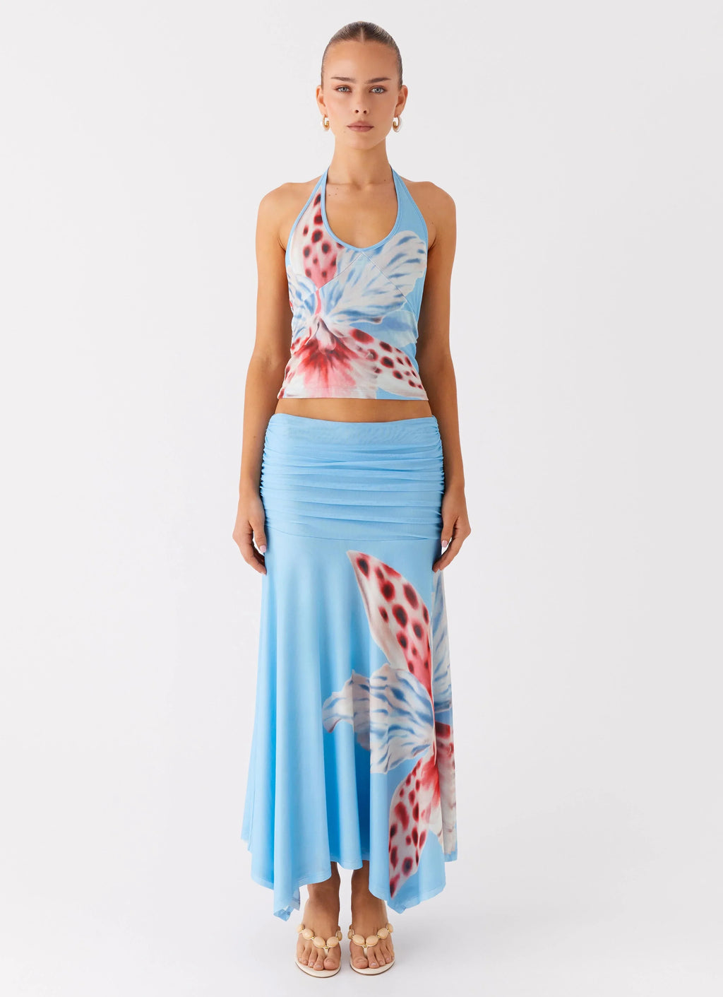 Liana Ruched Maxi Skirt - Deep Sea Bloom