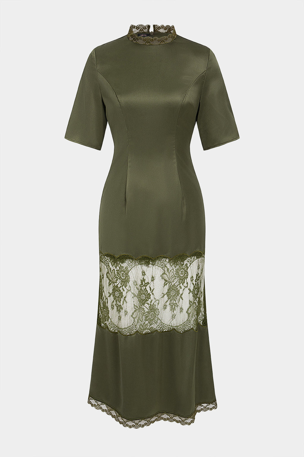 Satin Patchwork Lace Short Sleeve Maxi Dress